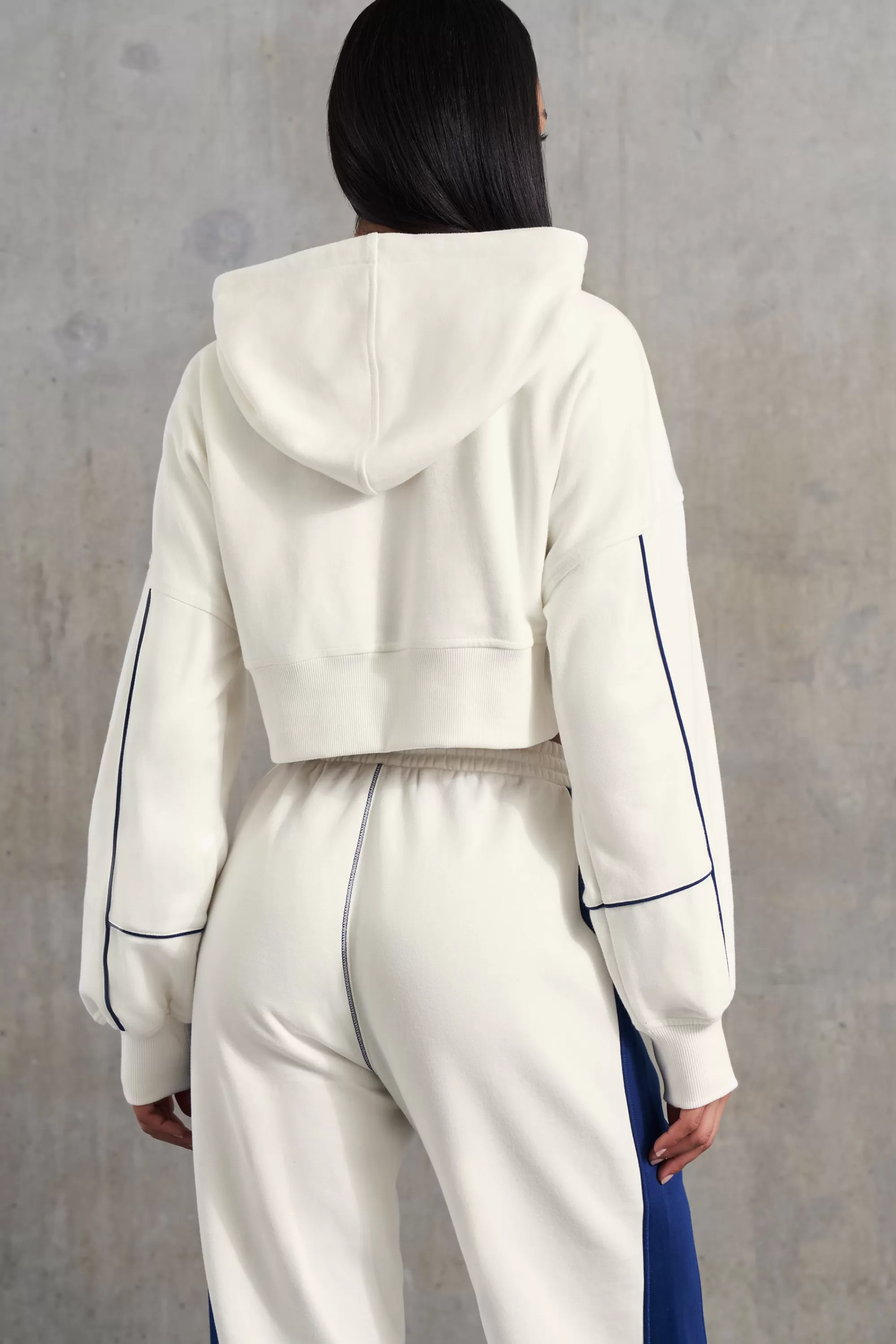 Oh Polly Waffle Lined Cropped Zip Up Hooded Jacket In White Shop