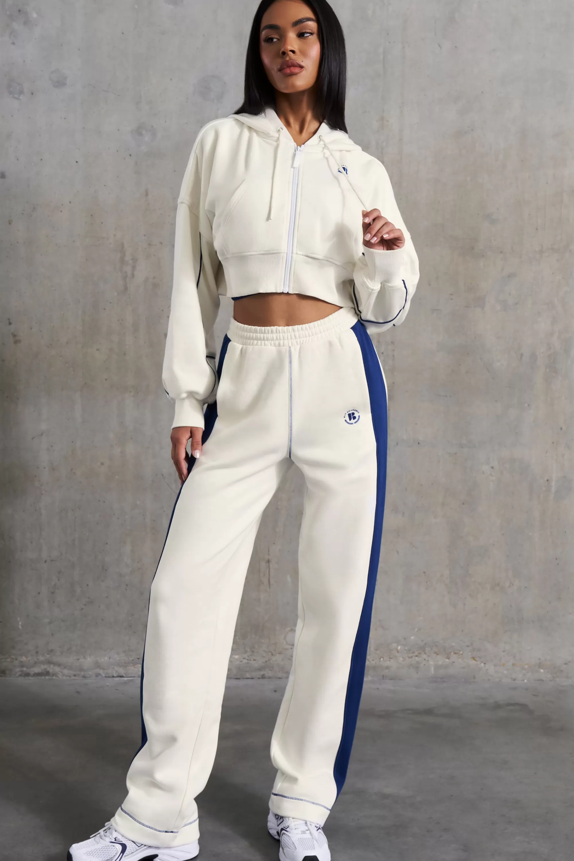 Oh Polly Wide Leg Sweatpants In White Clearance