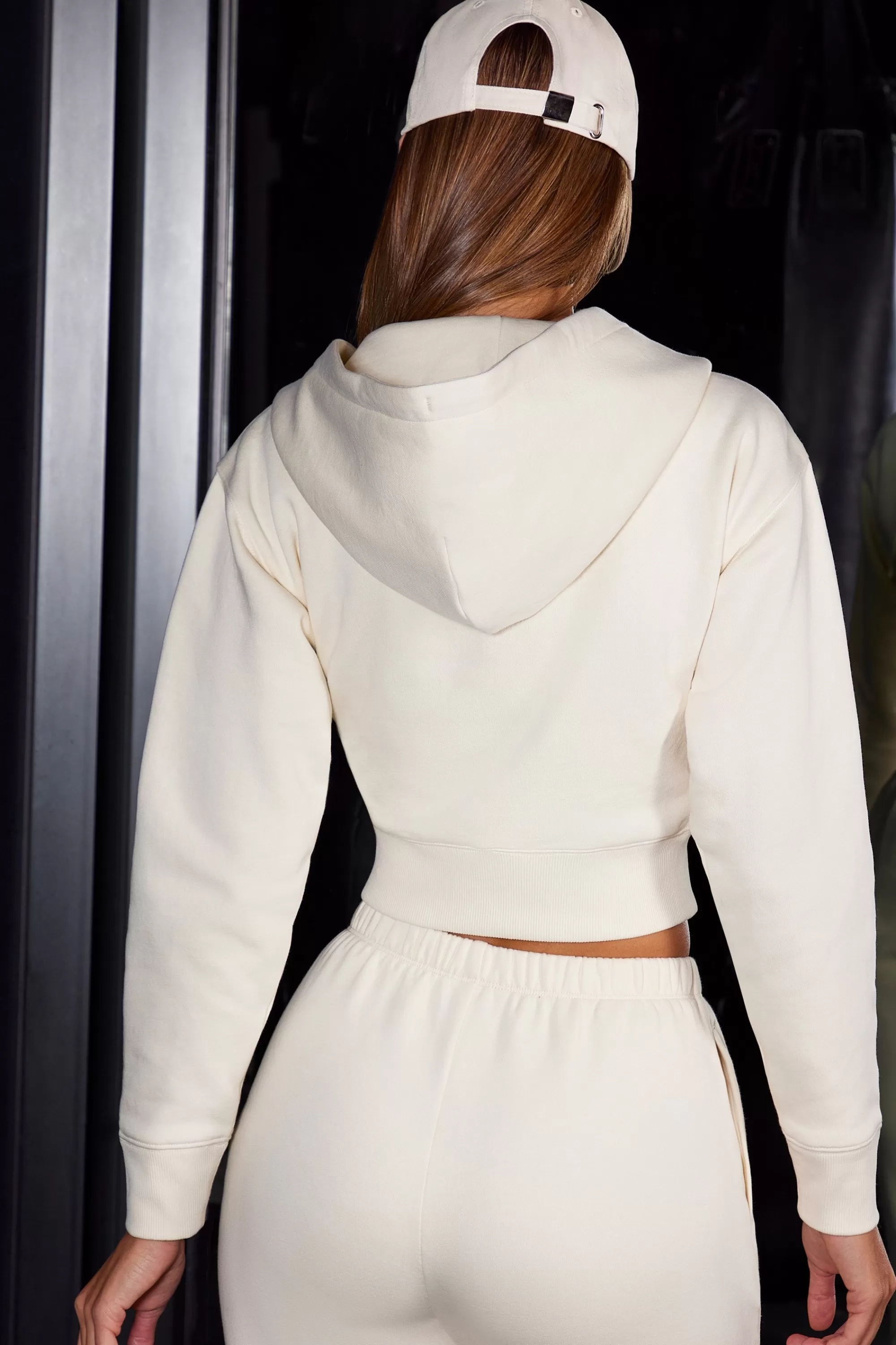 Oh Polly Zip Up Cropped Hooded Jacket In Ivory Flash Sale