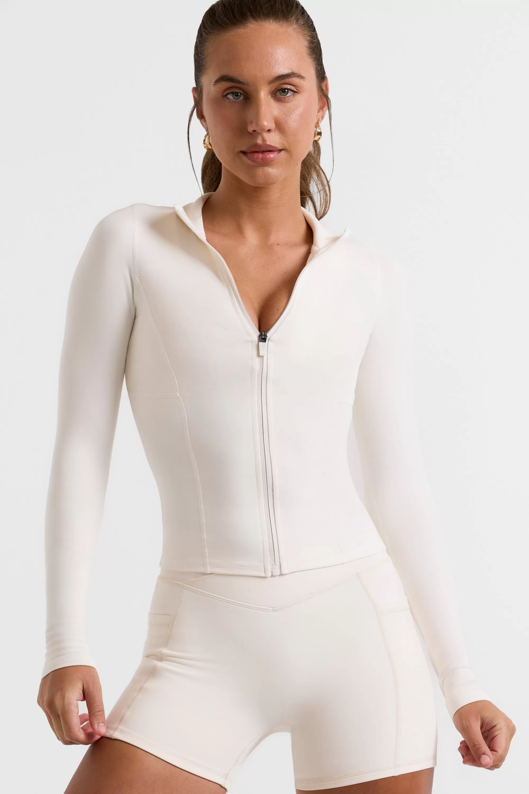 Oh Polly Zip Up Jacket In White Shop