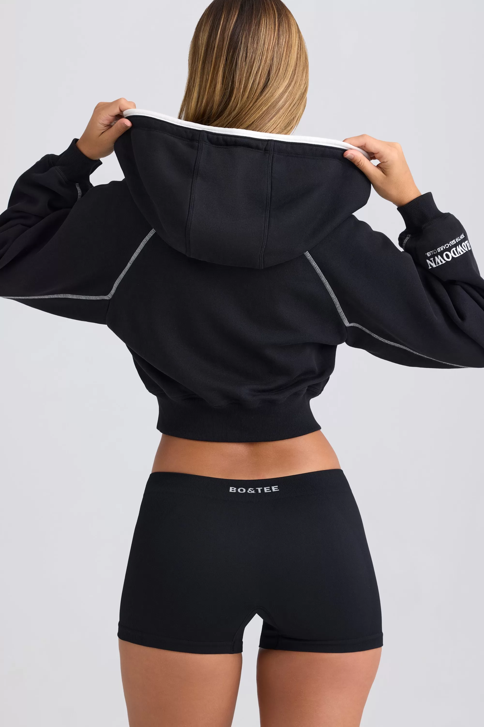 Oh Polly Zip-Up Cropped Hoodie In Black Shop